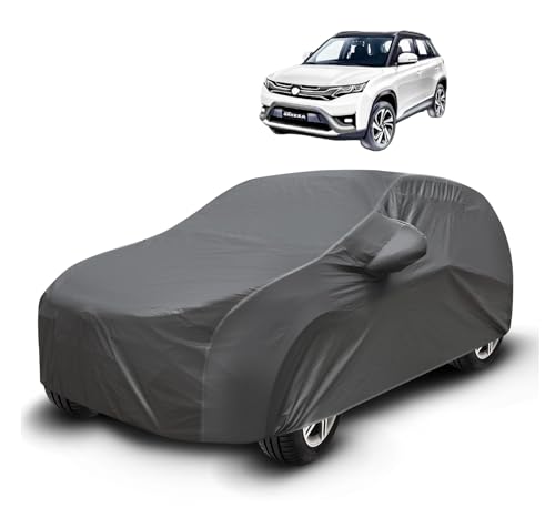 Image of Auto Hub Waterproof Car Cover Compatible with Maruti Brezza with Mirror Pockets, Soft Cotton Lining, Brezza Car Cover Waterproof, Grey