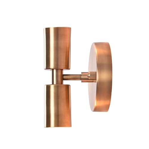 Image of Modern Brass Wall Sconce Lights - Industrial Double Bulb Vanity Fixture - Vintage Wall Lamp for Bathroom, Hallway, Bedroom, Living Room - Hardwired Light Fixture (1)