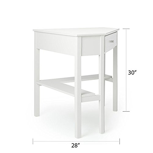 This Classically Styled Desk utilizes a Small Space for a Big Impact, with Stylish Under-Desk Shelving and a Drawer to Hide Clutter. Simple Living Wood Corner Computer Desk (1, Antique White) - Thumbnail 4