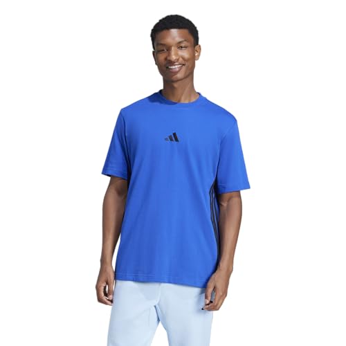Adidas Uomo Essential Three Stripes Single Jersey tee, Team Royal Blue/Black, M