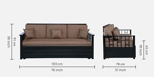 Image of Ubpon 3 Seater Metal Sofa Cum Bed with Hydraulic Storage | Queen Size Sofa Cuma Bed | Metal Sofa Set for Living Room, Guest Room D10 Brown Sofa Queen
