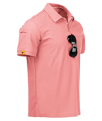 ZITY Mens Polo Shirt Short Sleeve Sports Tactical T-Shirt Athletic Golf Polos Daily Casual Stylish Collared Shirts for Men Coral Red Large