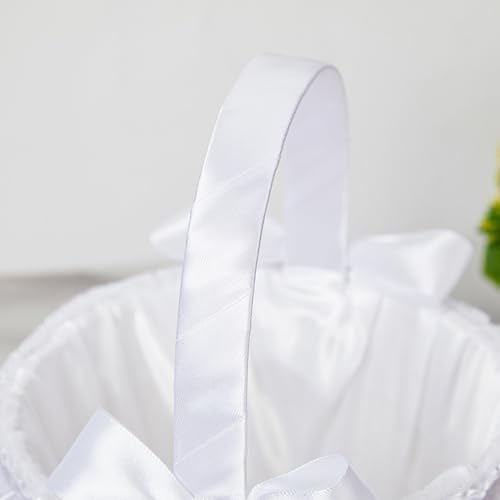 Cesta para flores de boda anticaída de pétalos con asas y perlas 4