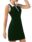FKEEP Women's Golf Tennis Dress Sport Activewear Zipper V-Neck with Shorts and Pocket Workout Athletic (Forest Green, L)