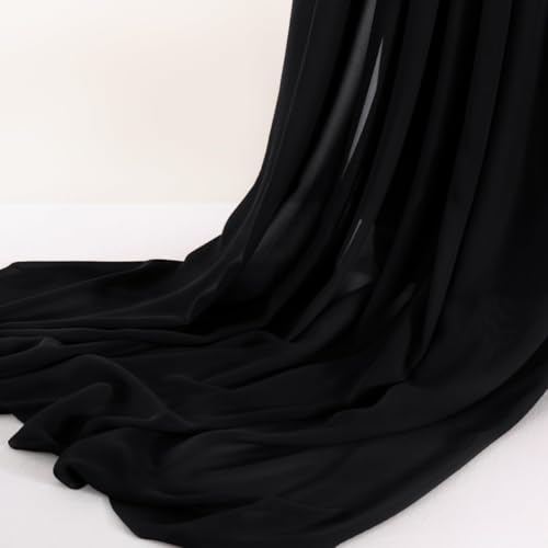 Image of MLMC Black Chiffon Fabric by The Yard Pre-Cut Sheer Chiffon Arch Fabric 10 Yards Airy Continuous Draping Panels 60 inch Wide for Wedding Backdrop Craft Ceiling Decor