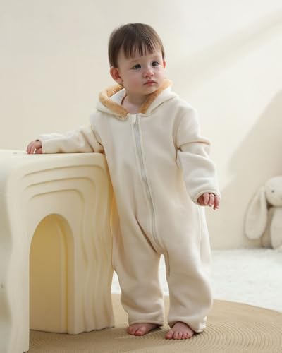 Baby Jumpsuit with Cute Bear Hoodie Warm Fleece Lined Newborn Snowsuit Rompers for Fall Winter 0-18 Month2