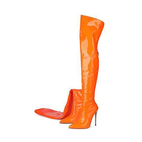 Image of Thigh high boots for women striped Back zipper Burgundy Zebra Print Over the knee Sexy gold white pointed toe Cow Print leopard Magenta stiletto heel