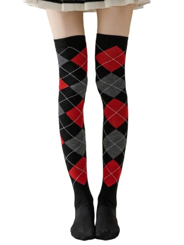 Image of YELAIVP Women Knee High Socks Check Pattern Over the knee Socks Casual Fashion Tight high sock for School Cosplay Daily Wear