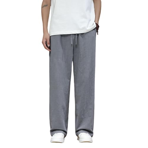 Men's Summer Chinese Style Solid Retro Linen Straight Trendy Casual Pants