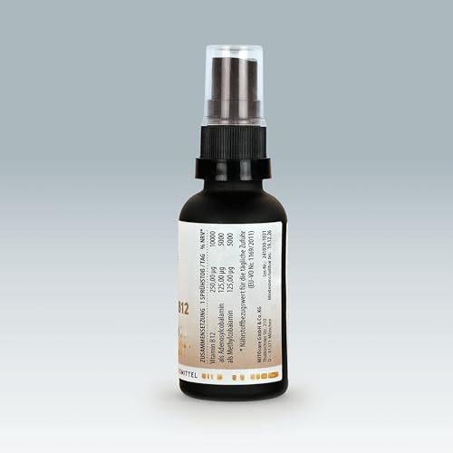 MITOcare Vitamin B12 - hochdosiert 30ml + Methylcobalamin & Adenosylcobalamin - Einfach zu dosierendes Mundspray & geschmacksneutral - 1-2 Monatspackung - Produziert in Deutschland