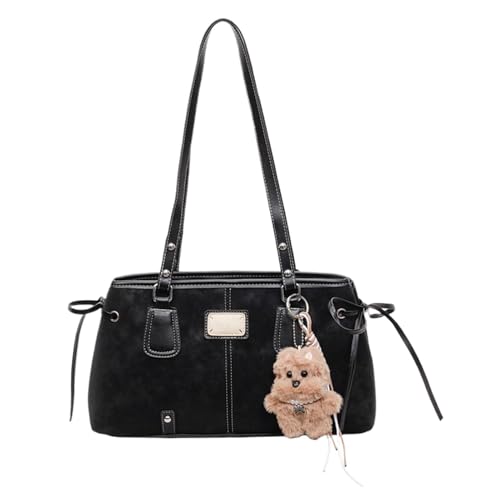Bolso de hombro retro de piel sintética, bolso de mujer para compras diarias, bolsas de axilas con colgante de felpa, bolso de viaje para viajes de fin de semana, bolsas de moda de 13.39 x 7.87 x 4.33