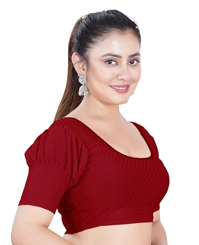 Image of Women's Black Embroidered Crop Top with Short Puff Sleeves, Scoop Neck