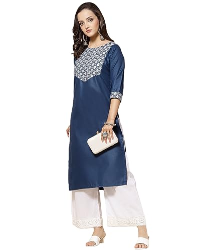 Image of Women's A-Line Cotton Embroidery Red Kurti |Red