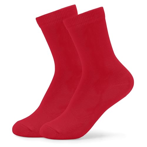 LMHCISO Kids Crew Dress Socks Combed Cotton Soft Anti Odor Red Socks