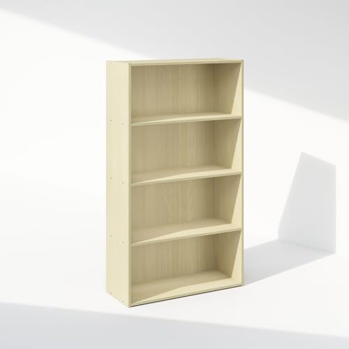 Image of Furinno Simple Book Shelf, 4-Tier Bookshelf, Bookcase with Open Shelf, 9.4 x 23.6 x 41.7, for Living Room, Bedroom, Home Office, Steam Beech