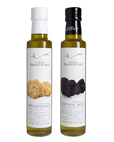 2er Probier-Paket Terre Francescane - Trüffel-Öl - Extra Natives Olivenöl mit dem Aroma von schwarzen und weißen Trüffeln aus Italien (je 250 ml) ideal zum Verfeinern von Speisen - ideal als Geschenk Cover