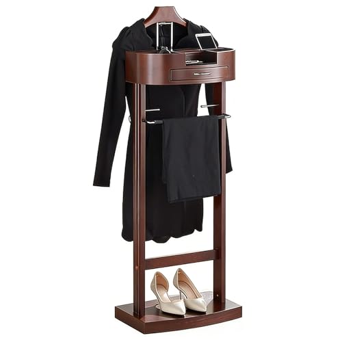 Galanes de Noche y Soportes para Trajes para Dormitorio Perchero de Pie de Madera Organizador de Vestidor con Percha de Ropa, Pantalonero, Bandeja, para Pasillo de Entrada(Size:107cm,Color:Estilo-A)