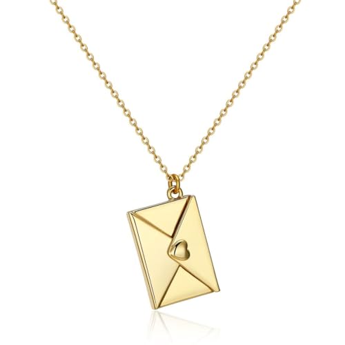 LEEQ Collana con Ciondolo a Forma di Busta - Collana in 14K Placcato in Oro, Collana con Busta Personalizzata per Coppie Ti Amo per Il Regalo di Natale per la Festa della Mamma di San Valentino