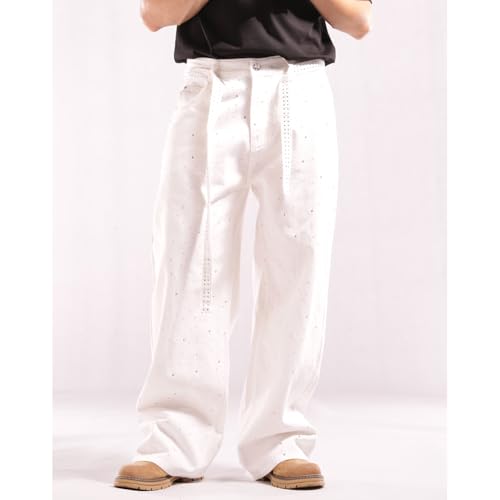 Men Baggy Rhinestone Jeans Vintage Sparkly Jeans Wide Leg Denim Pants4