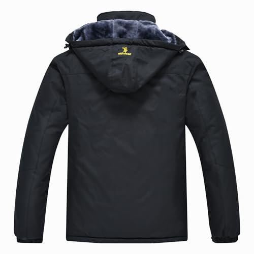 donhobo Herren Fleecejacke Winter Wasserdicht Warme Skijacken Outdoor Winddicht Camping Wanderjacke Hooded Regen Mantel Schwarz XL
