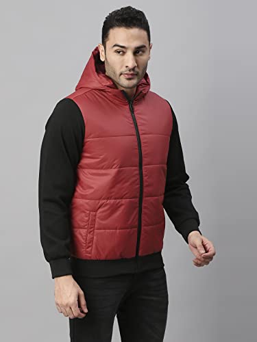 Image of Dennis Lingo Polyester Regular Fit Full Sleeves Men's Color Block Hooded Puffer Jacket with 2 Pockets - Lightweight Casual Winterwear for Men