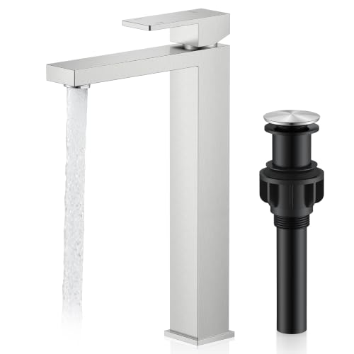 KENES Brushed Nickel Vessel Sink Faucet, 1 Handle Tall Bathroom Sink Faucet