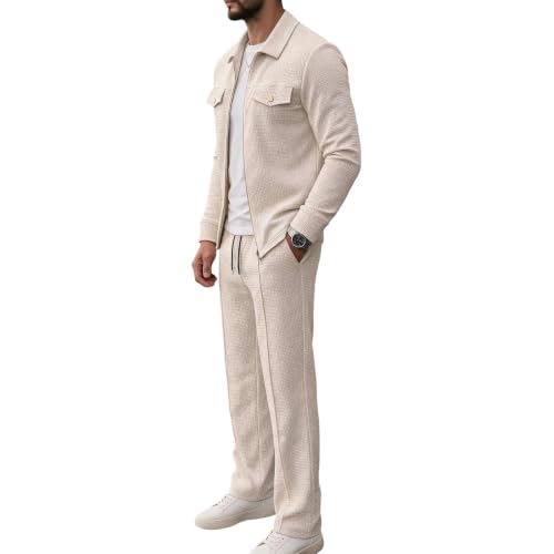 Mens Track Suit 2 Piece Set Texture Zip Up Jacket Side Stripe Jogger Pants - image 3