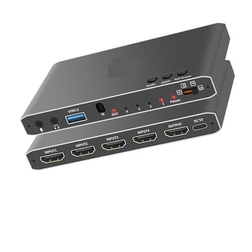 5MNG0Y8 HDMI2.0 Video Capture Card USB3.0 4 in 1 Out Switcher Audio Separator Mic Recorder Game to PC with Remote Control(EU Power Adapter)