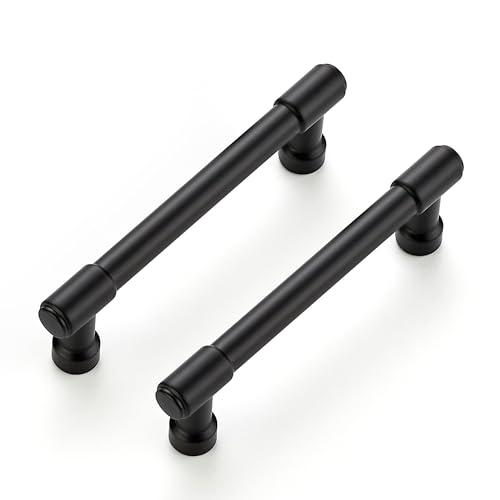 Image of Ravinte 5 Pack 3-3 /4 Inch Hole Center Solid Kitchen Cabinet Handles Matte Black Dresser Pulls Cabinet Drawer Pulls for Kitchen Cupboard Hardware