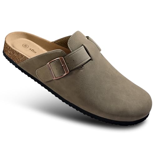 Image of BULLIANT Women Clogs-Fleece-Lined Suede Mules Slippers Nurse Shoes Unisex-Memory Foam Arch Support Cork-Footbed