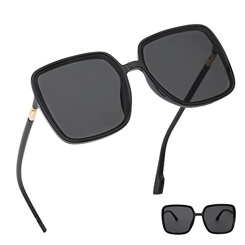 Square Oversized Sunglasses Women Trendy - 70s Vintage Big Sunglasses for Women Men, Large Plastic Frame Sunnies