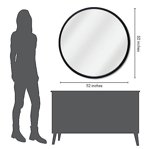 Americanflat 81 cm Black Framed Round Mirror for Wall - Circle Mirror for Bedroom, Entryway, and Living Room Wall Decor - Black Mirror with Hanging Hardware Included