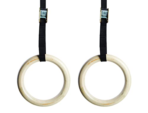 AMAYA SPORT Gym Rings de Madera - Ø 23.5 mm, Anillas Olímpicas de Gimnasia 300 kg, Anillas de Crossfit Gimnasio, Entrenamiento de Fuerza (28 mm)