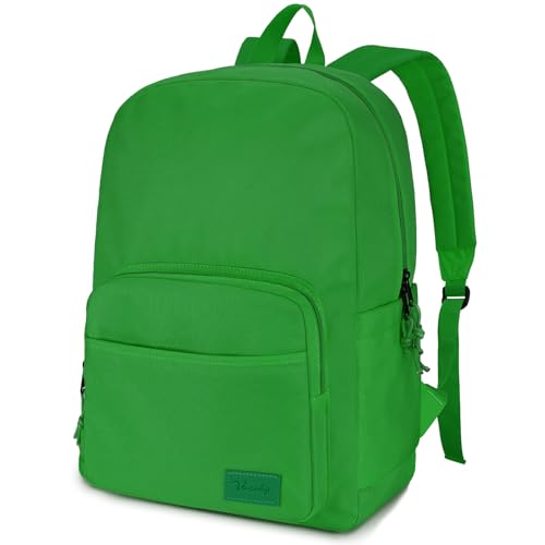 VASCHY School Backpacks Lightweight Bookbag Schoolbag for Boys Girls Casual Basic Simple Daypack for Men Women Bright Green