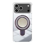 UOWORLD | 互換品iPhone 17 Pro ケース 透明 クリア かわいい おしゃれ 韓国 キラキラ ミラー付き 鏡 ４角衝撃吸収エアバッグ ストラップホール付き 耐摩 軽量 落下防止 衝撃吸収 保護カバー シリコン TPU素材 ソフトケース(Ring カラー：パープル Purple)