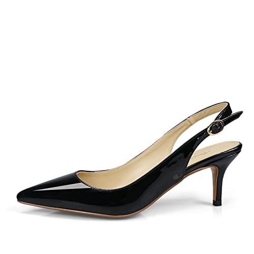 Women's Patent Leather Pointed Toe Elegant Kitten Heel Slingback Dress Pump Shoes2