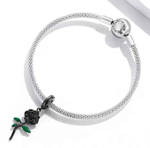 Abalorio de rosa negra compatible con pulsera Pandora plata 925 2