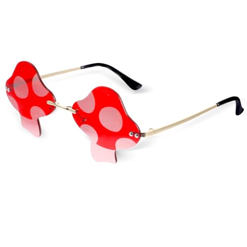 Mushroom Shaped Sunglasses Vintage Rimless Sun Glasses Classic Eyeglasses Irregular Rimless Eyewear Christmas Costumes Glasses for Women Men Party Prom Cosplay Rave Accessories Halloween