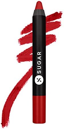 SUGAR Cosmetics Matte As Hell Crayon Lipstick - 01 Scarlett O'Hara | with Sharpener Highly Pigmented, Creamy Texture, Long Lasting Matte Finish