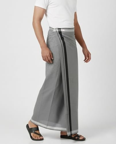 Image of TUNI MANI Kerala Style Men's Cotton Welcro Pocket Dhoti, Vesti /adjustable for all size (Single Dhoti)