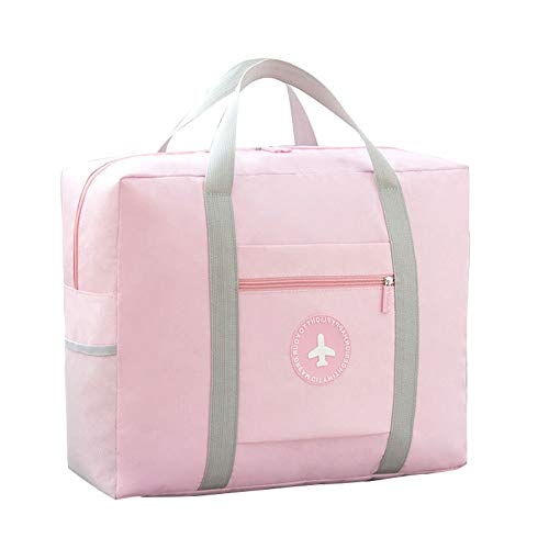 Waterproof Foldable Travel Luggage Bag – Lightweight Zipper Duffle Tote Bag for Women (pink)