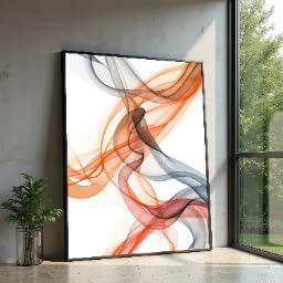 XINBAO Abstract Flowing Smoke Canvas, Wall Art Painting, Orange and Gray Waves, Contemporary Home Decoration, Line Art Posters(60x80cm/Frameless)