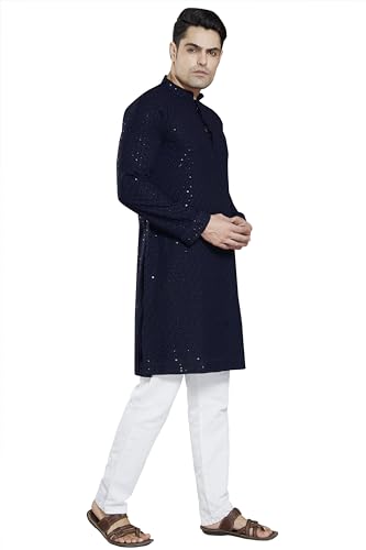 Image of DIVISIVE Men's Sequince Embroidered Cotton Blend Slim Fit Kurta Pyjama Set