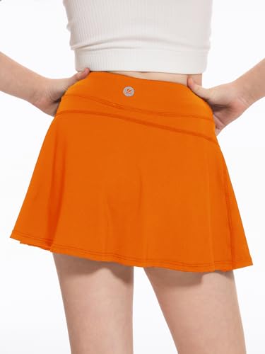DEVOROPA Girls Tennis Skirts Stretch Adjustable Waist Youth Golf Athletic Pleated Skorts Lining Kids Cheer Shorts Pocket2