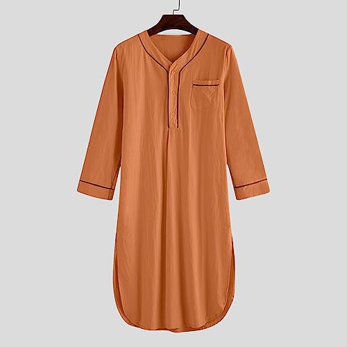 FZYLQY Men's Comfy Nightshirt Long Sleeve Henley Neck Button Long Sleepwear Soft Nightgown for Sleeping Loose Sleep Shirt4