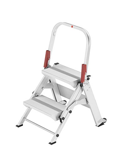 Hailo ST100 2-Step Aluminum Safety Extra Wide Step Stepladder with Folding Handle