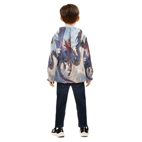 Dragon with Vibrant Colors Flying Toddler Fleece Jacket Girl Boys Hooded Fleece Jacket Coat Warm Outwear Zip-up 3-10T4