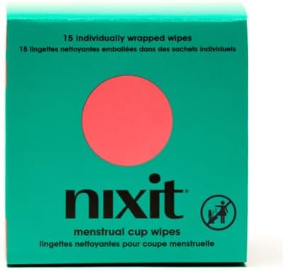 nixit Menstrual Cup Wipes | Feminine Cleansing for Period Cups & Vulvas | Fragrance-Free | pH Balanced | Biodegradable | Plant-Based & Vegan | 15 On-The-Go Individually Wrapped Wipes