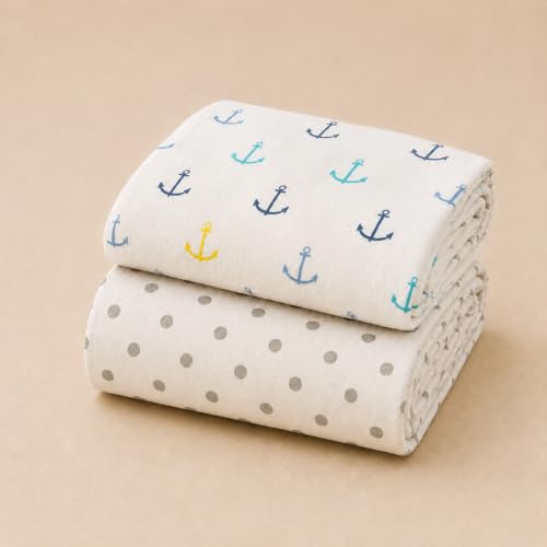 Image of Organic Cotton Muslin Pack of 2 Baby Bath Towel Cotton Cloth Premium Baby Washable, Reusable, Absorbent, Extra Soft 120 X 120 Cm Anchor & Grey Dot