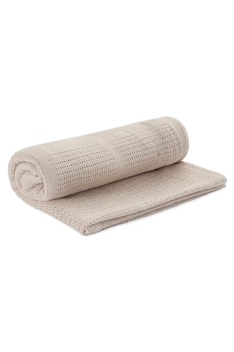 MORI Cellular Blanket Taupe Organic Cotton Bamboo 70x100cm Lightweight Breathable for Newborn Durable Comfortable Swaddle Ideal for Cot Crib Moses Basket Pram or Travel